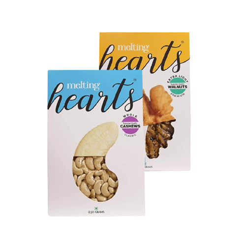 Melting Hearts Cashews Whole Classic 250 g + Walnuts Halves Extra Light Premium 250 g Combo Pack