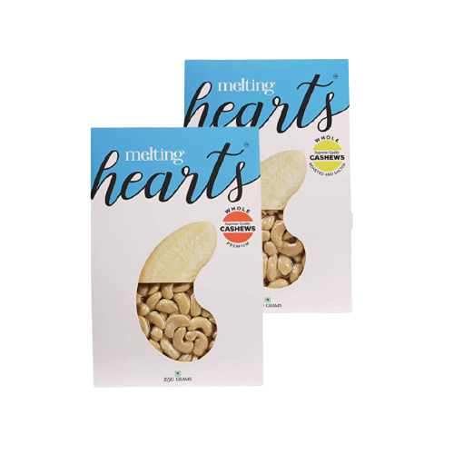 Melting Hearts Cashews Whole Premium 250 g + Cashews Whole Roasted & Salted 250 g Combo Pack