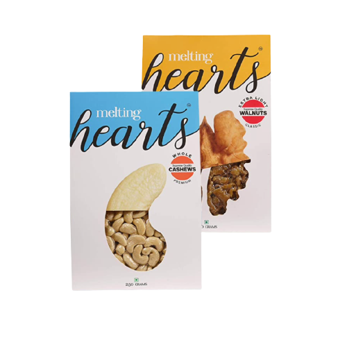 Melting Hearts Cashews Whole Premium 250 g + Walnuts Extra Light Classic 250 g Combo Pack